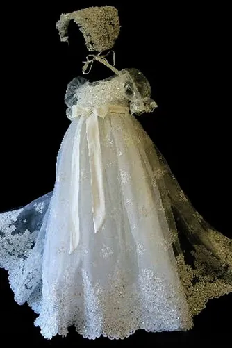 Baptism Empire Dress High Neck Long Sleeve Short Tulle