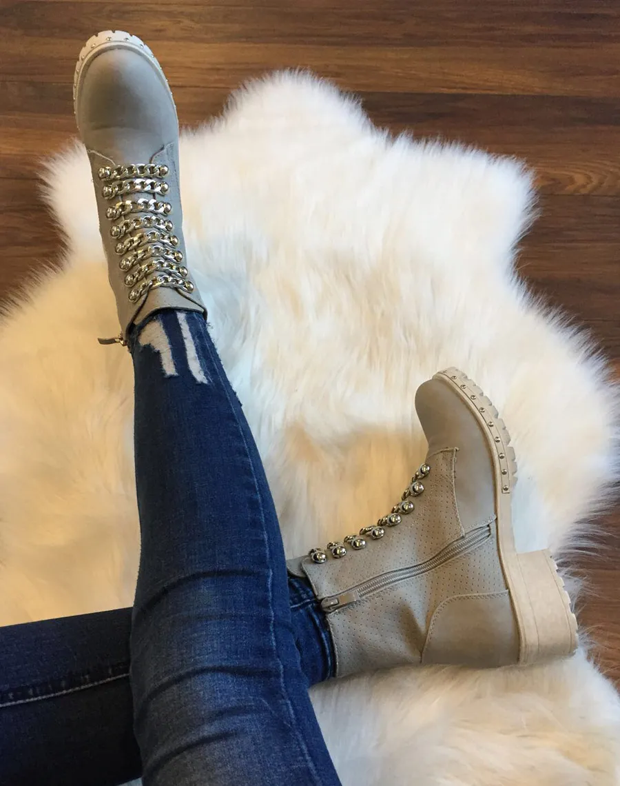 Gray Matte Chain Boots