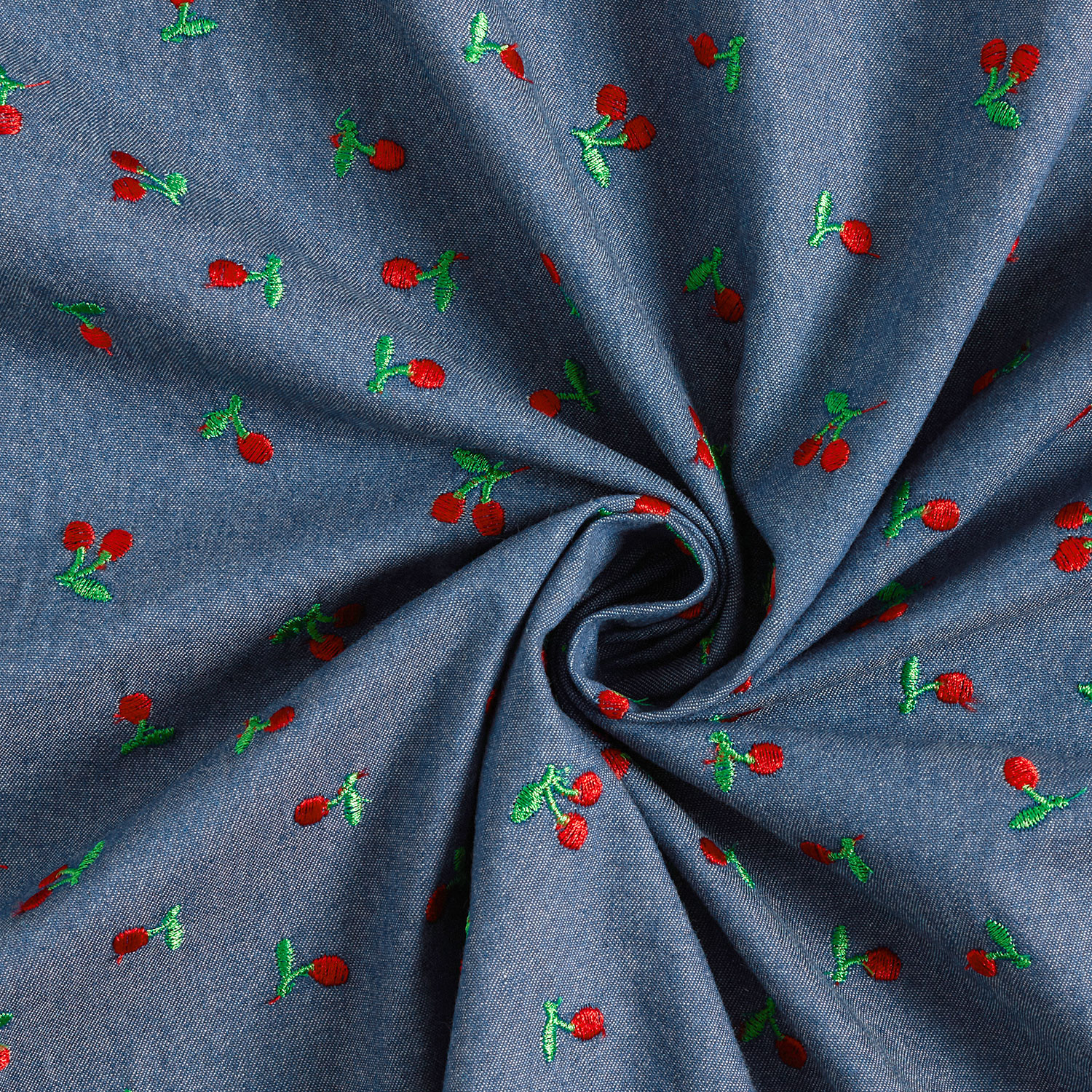 Blue Jean Cherries Embroidered Chambray Shirt