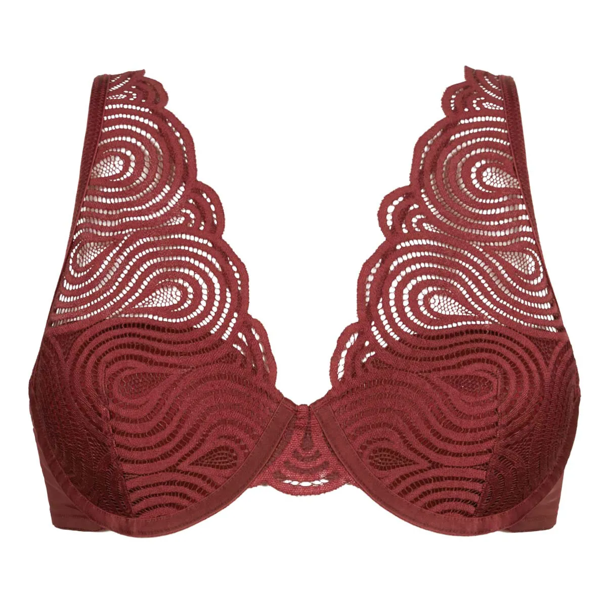 Dim Red Lace Wave Underwired Scarf Bra