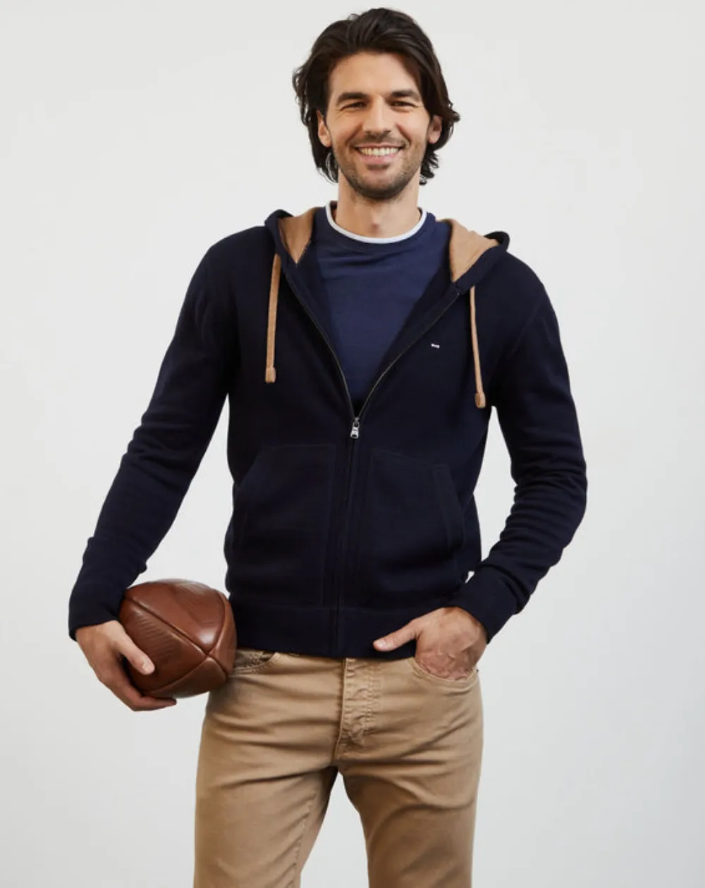 Eden Park Men's Hooded Zip-Up Cardigan in Beige Various Sizes