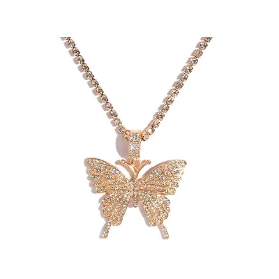 Gold Rhinestone Butterfly Necklace for Women, Choker Style