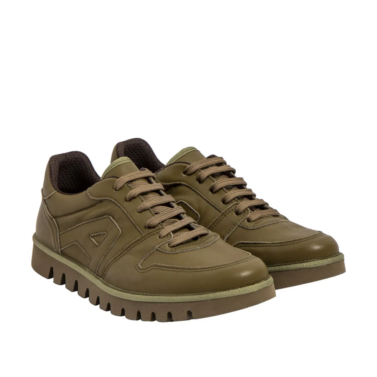 Green Leather Chunky Sole Sneakers