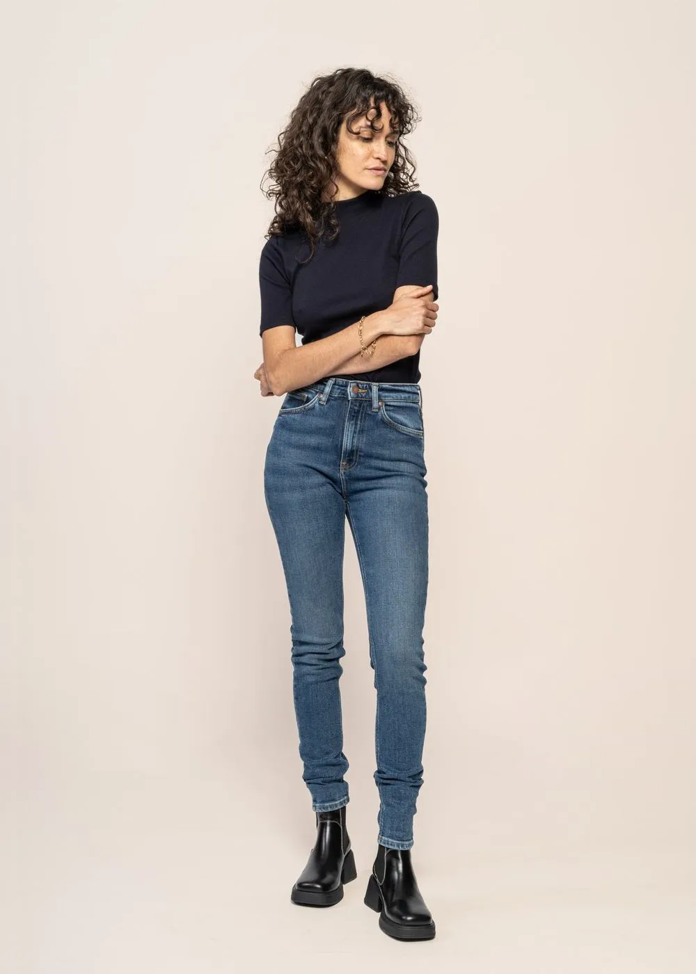 Organic Cotton Blue Mellow Mae Blue Mud Women's Slim Jeans - Nudie Jeans