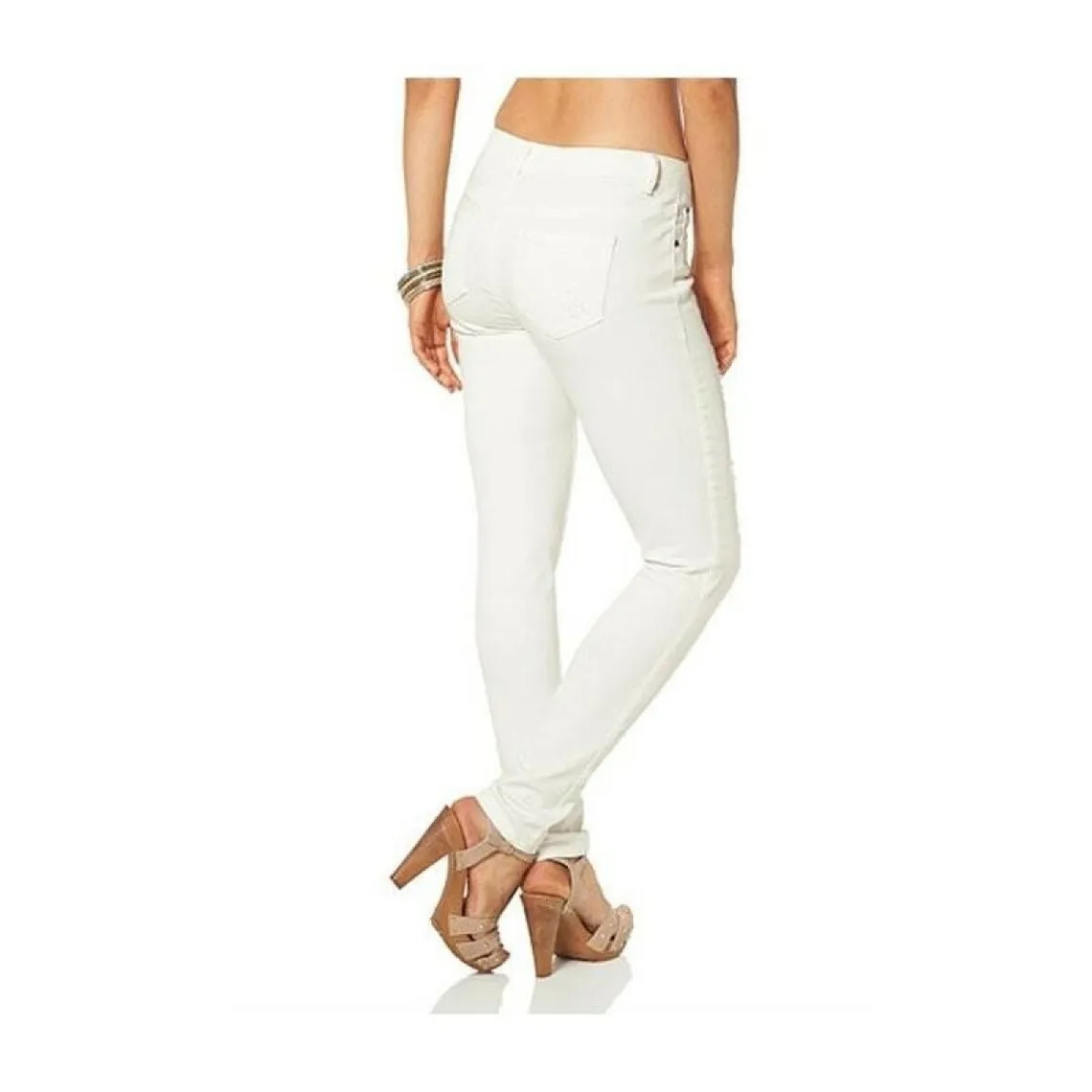 Jean taille basse blanc en coton Laura Scott | 3 Suisses - Modèle destroyed pour femmes