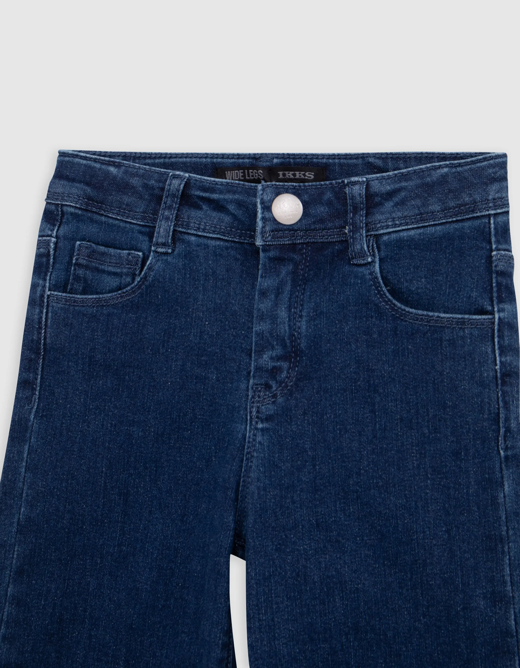 Blue wide leg jeans with fixed fringed cuffs for girls