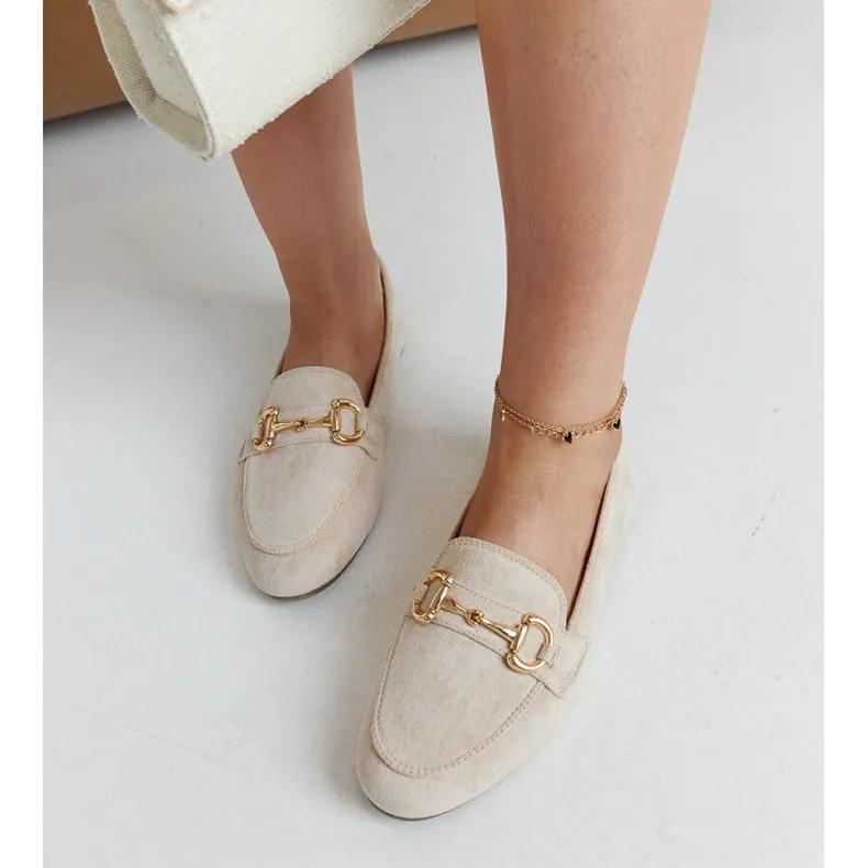 Beige Buckle Loafers by Erminia.