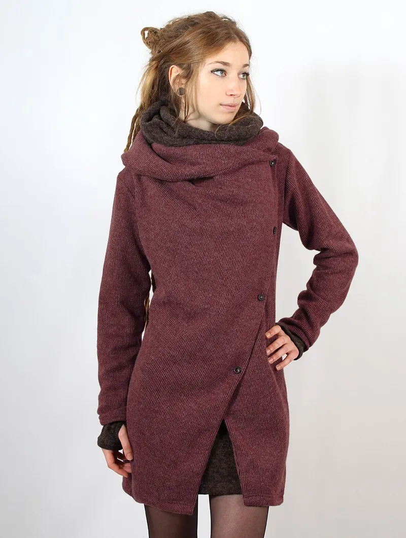 Panimya Bordeaux double-breasted coat with large collar