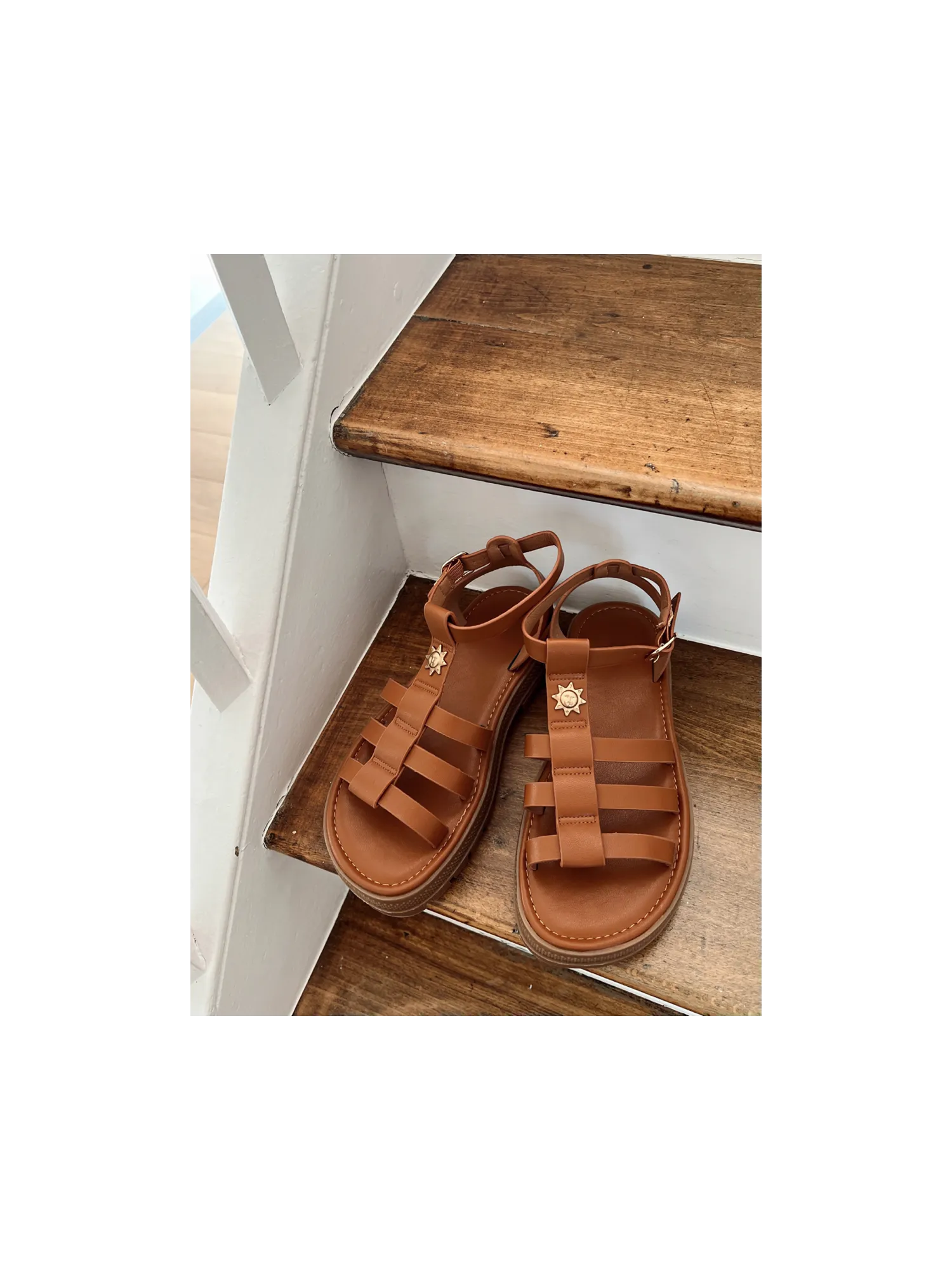 Pre-order Hiro Gladiator Style Sandals in Camel Faux Leather