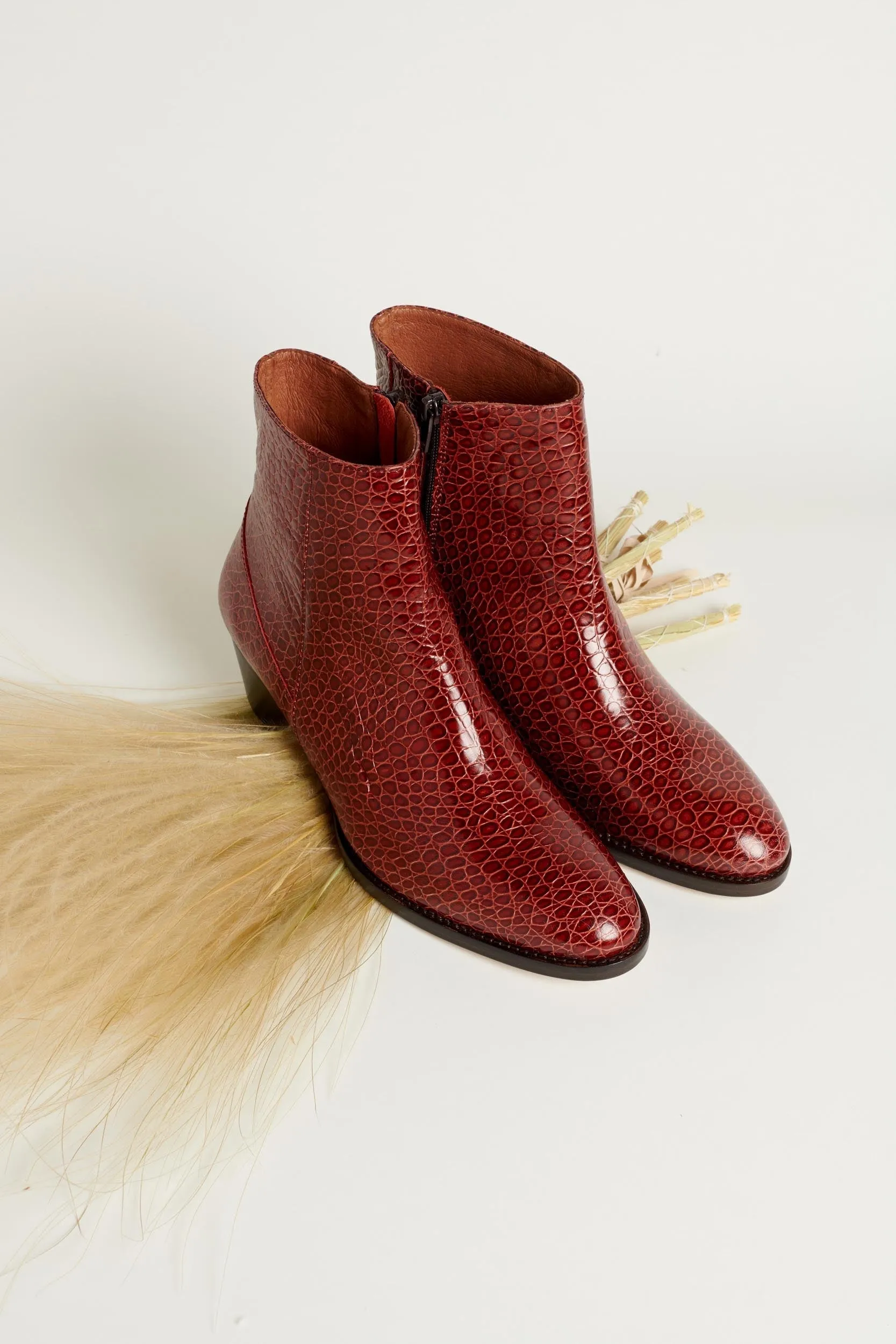 Red embossed Flavien ankle boots