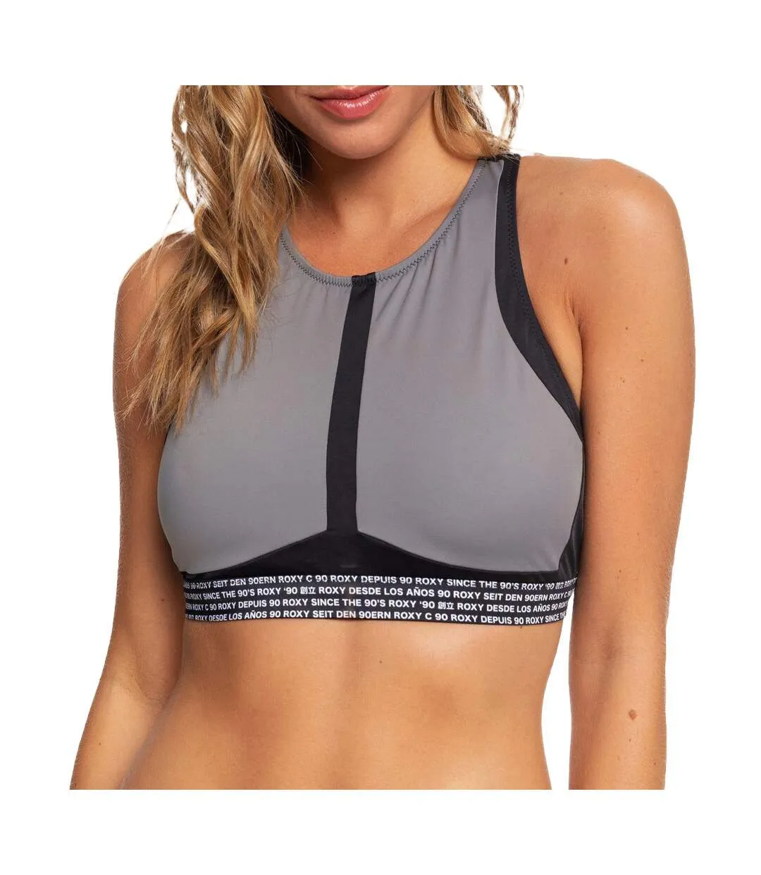 Roxy Fitness Women's Gray/Black Bikini Top