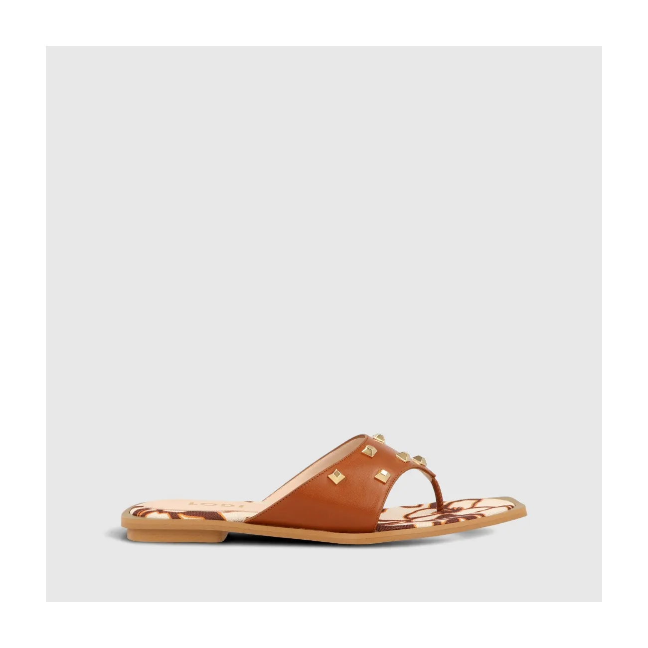Buedo Brown Leather Sandal with Textile Fabric and Nail Details on the Instep | LODI Women's Shoes