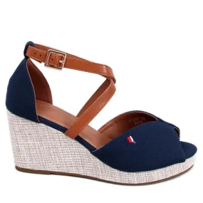 Navy Blue Open-Toe Wedge Sandals by Berna