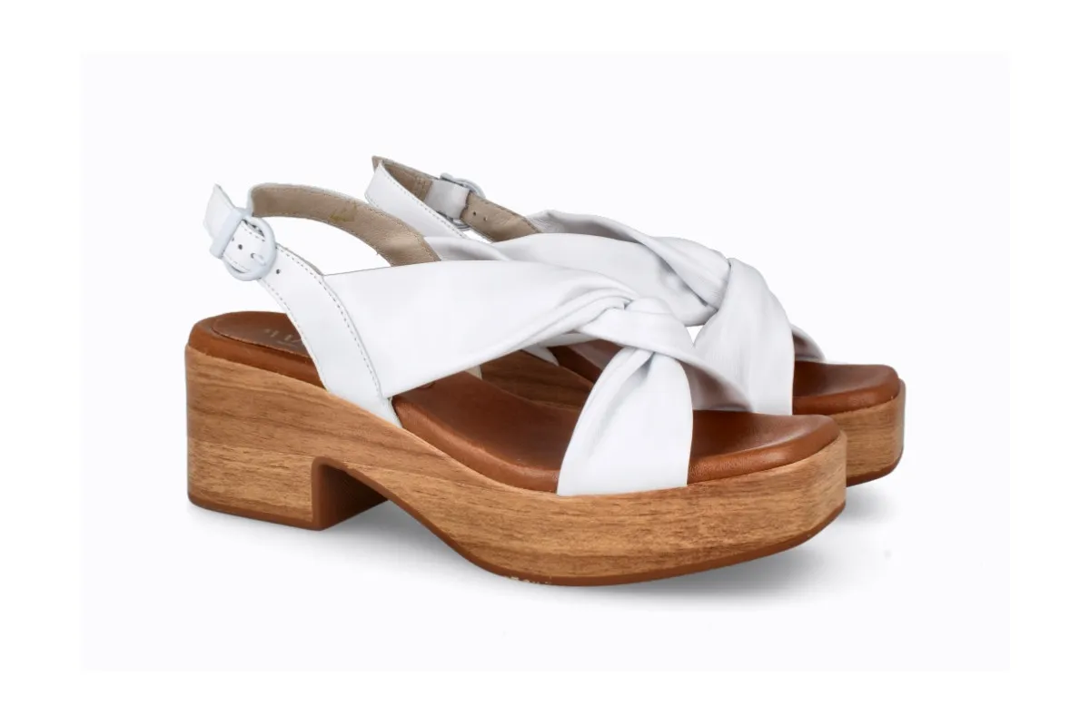 White Comfortable Strappy and Draped Block Heel Sandals