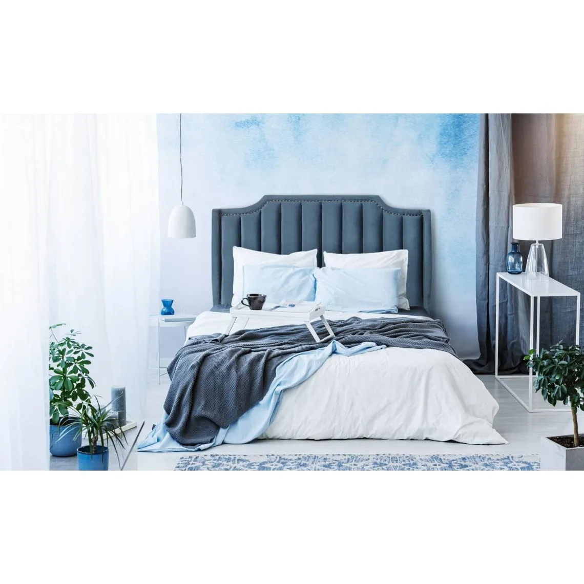 3 Suisses Blue Velvet Dhora 160cm Headboard