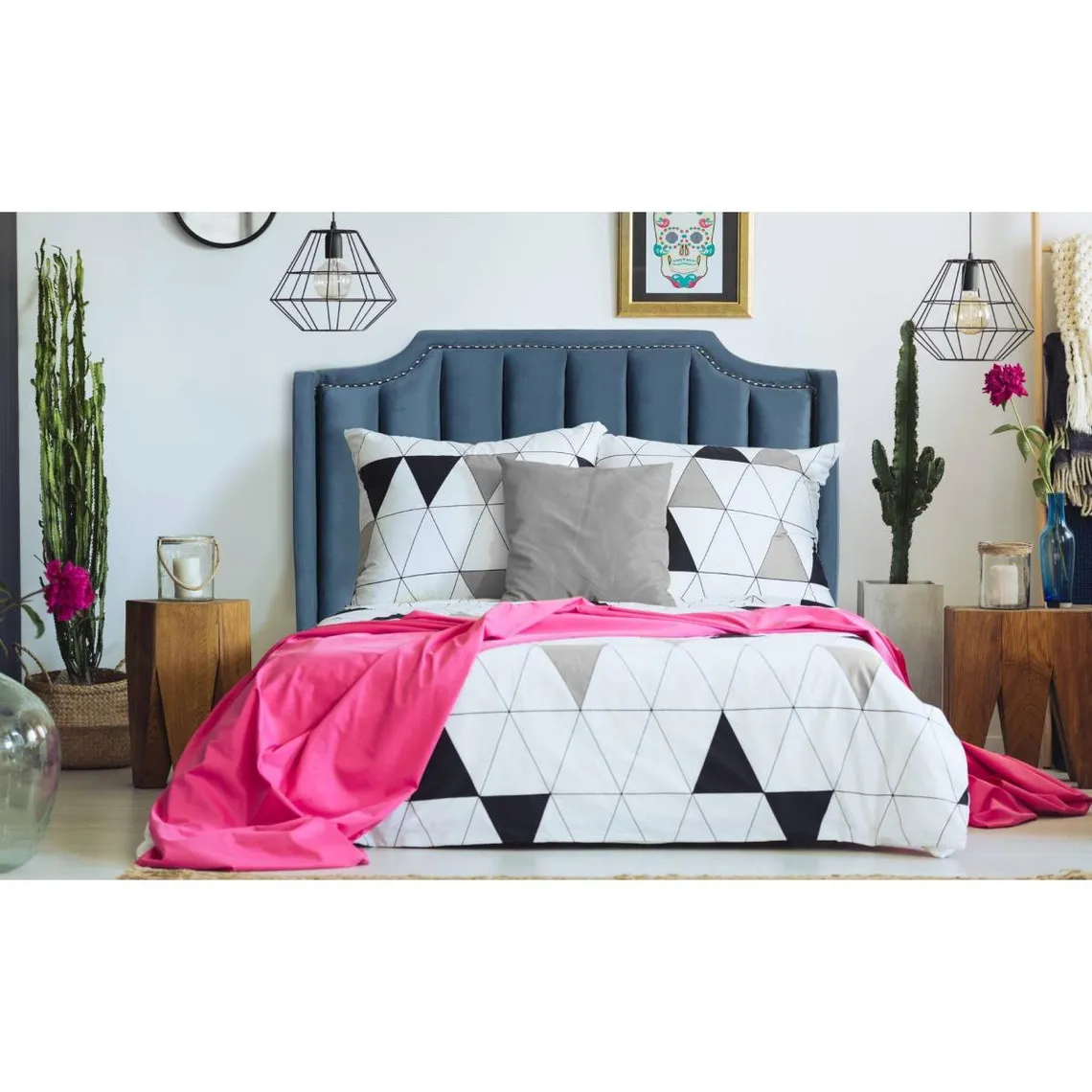 3 Suisses Blue Velvet Dhora 160cm Headboard