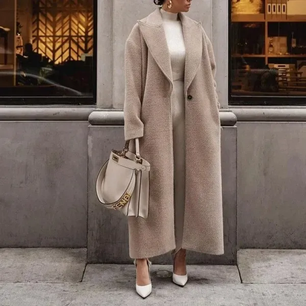 Warm Wool Long Sleeve Women's Plush Top Coat