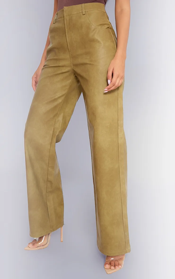 Washed Olive Green Straight Leg Pants